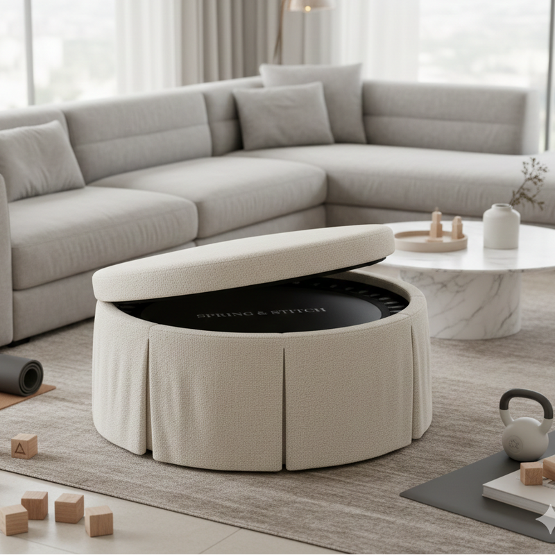 The Hopper trampoline ottoman — kids mini trampoline and play furniture by Spring & Stitch