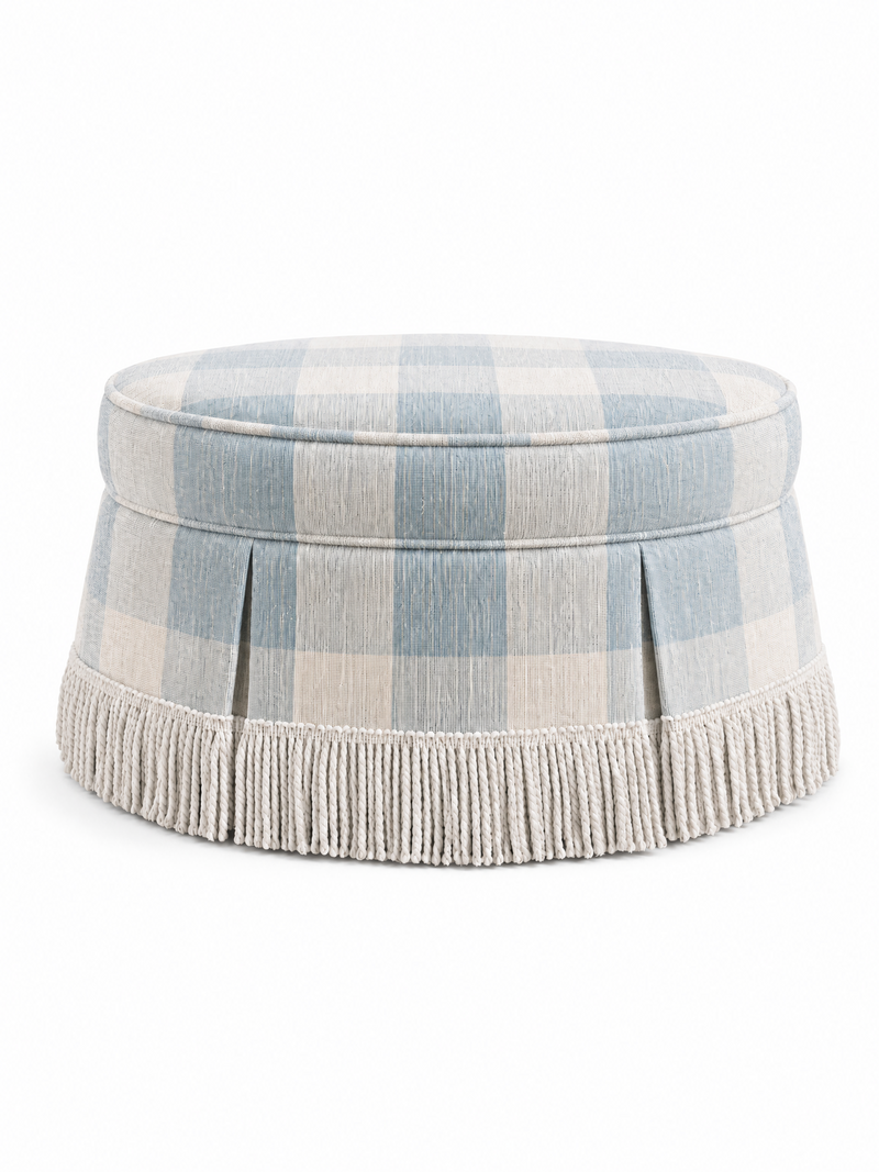 Lagoon Blue Check P. Kaufmann 40" with 6" Off-White Bullion Fringe