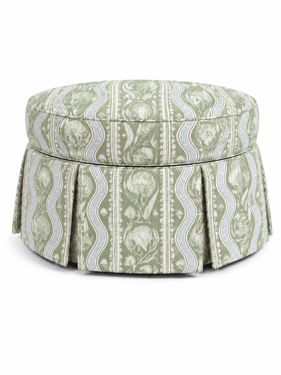 Sage Botanical Medallion Stripe, Pleated 40" — closed