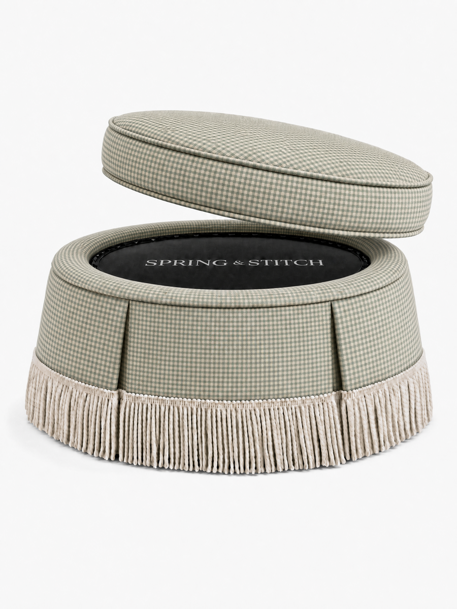 Pelham Juniper Green Check with Off-White Bullion Fringe 40" — closed