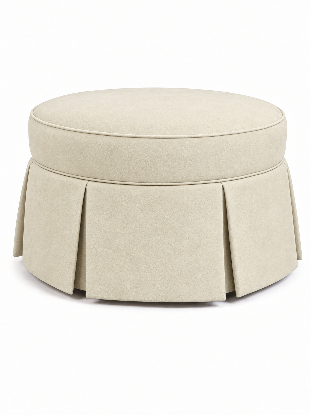 The Hopper in Cream microsuede, closed ottoman with self-welted topper
