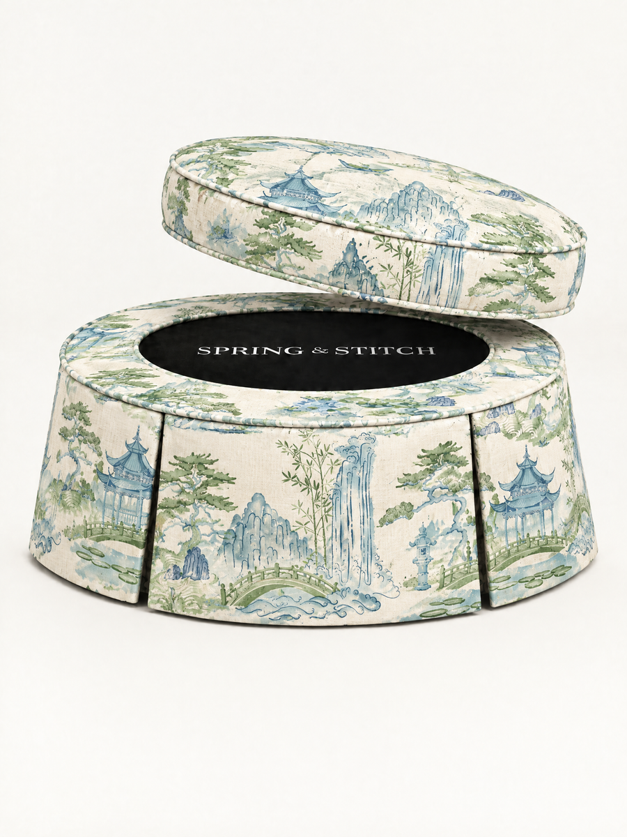 Blue & Sage Chinoiserie Landscape, Pleated 40" — alternate view