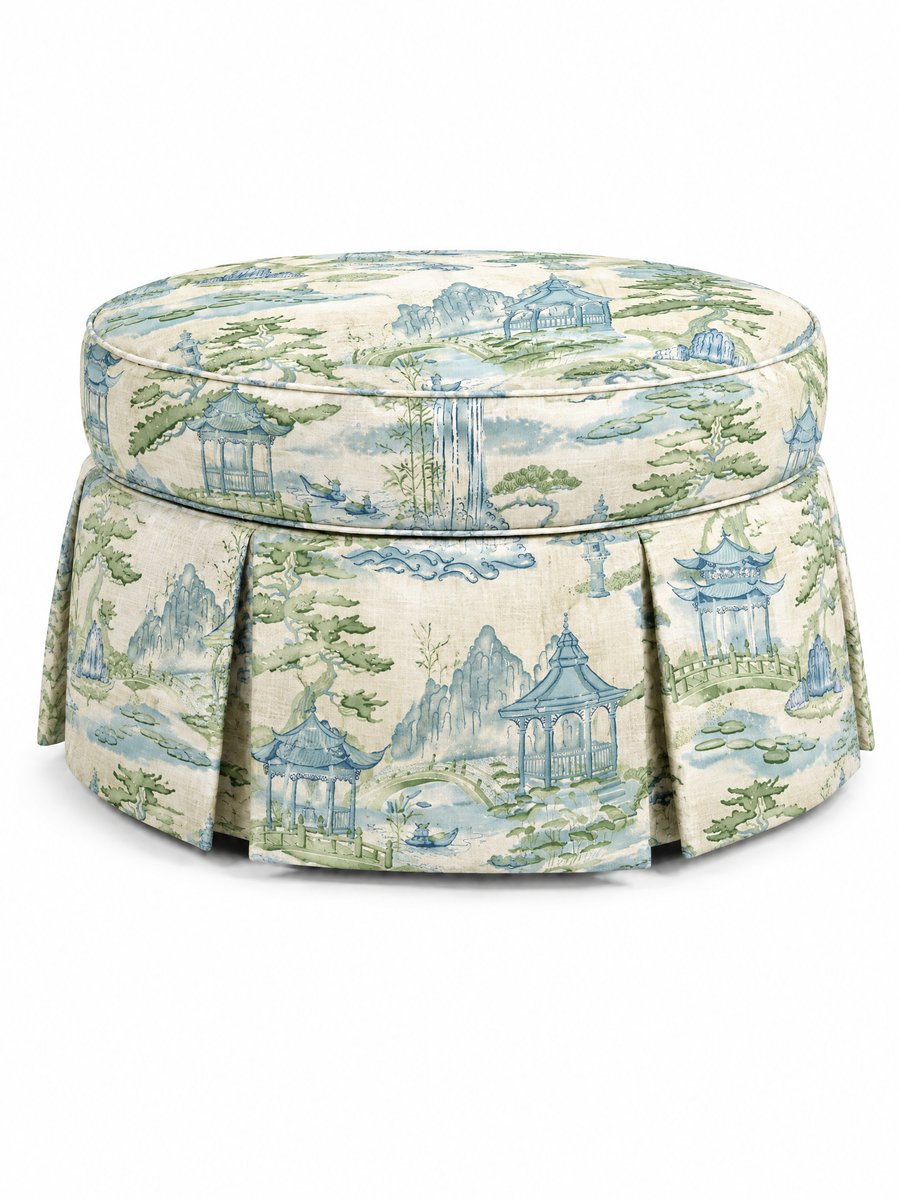 Blue & Sage Chinoiserie Landscape, Pleated 40" — closed
