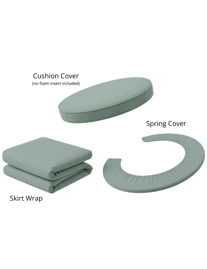 The Hopper™ Cover Set — cushion cover, skirt wrap, and spring cover in sage green